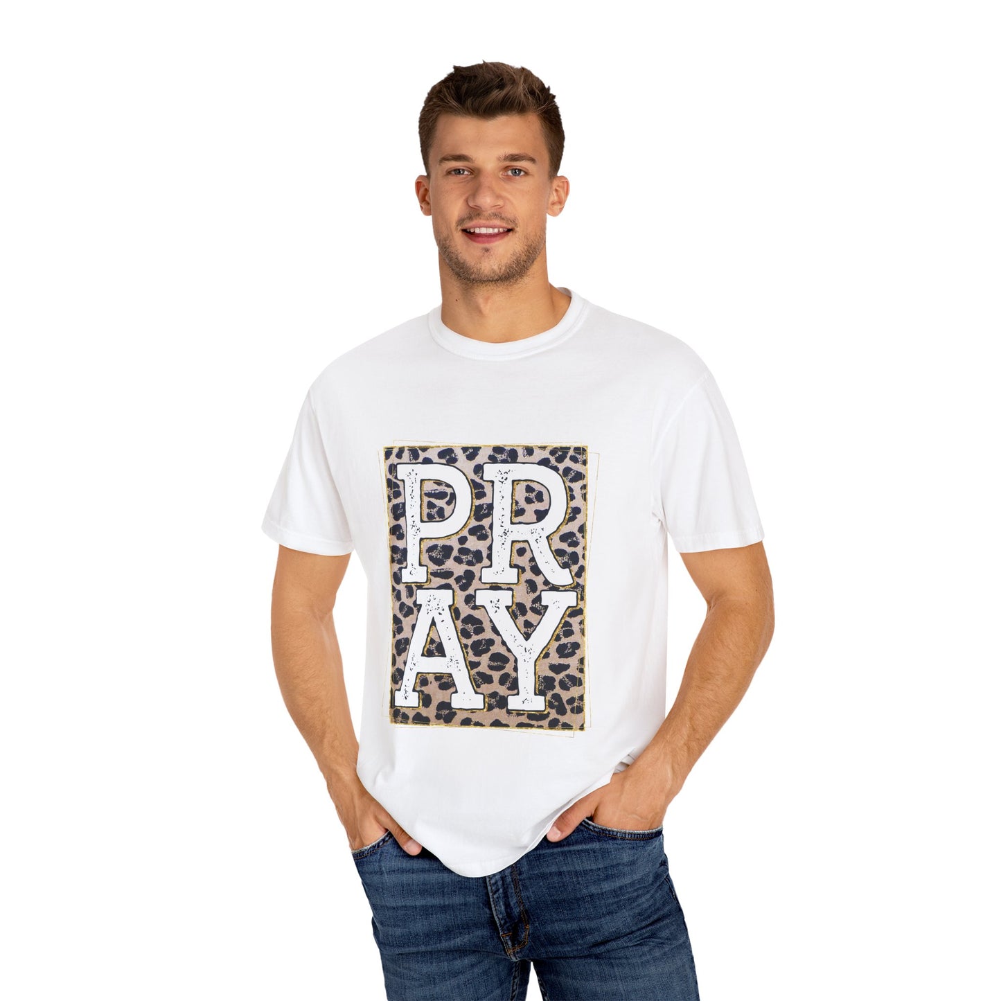 Leopard Print Pray T-Shirt | Unisex Garment-Dyed Tee for Faith & Fashion | Christian Gift, Casual Wear, Inspirational Apparel