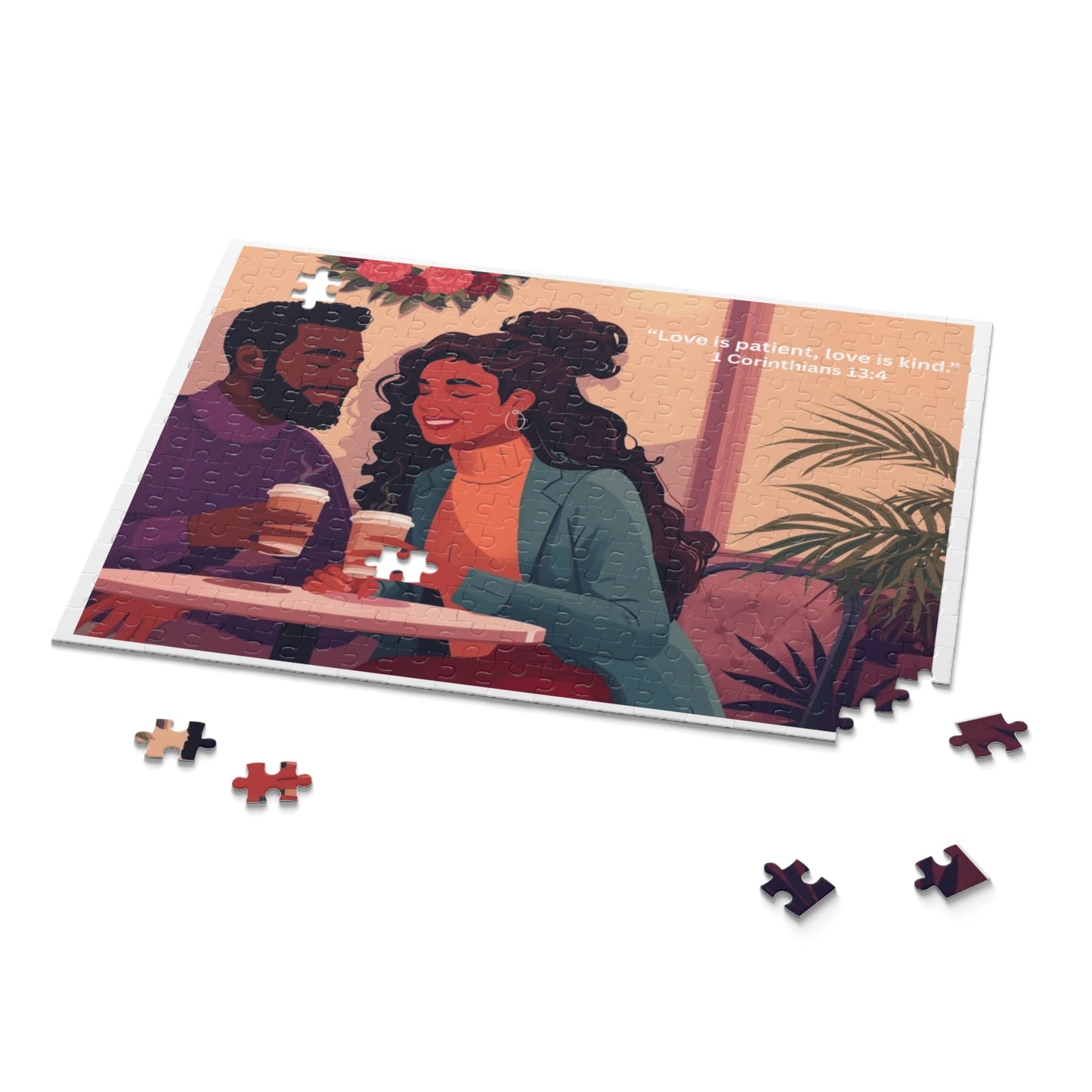 Romantic Coffee Date Puzzle – "Love is patient, love is kind" (1 Corinthians 13:4)
