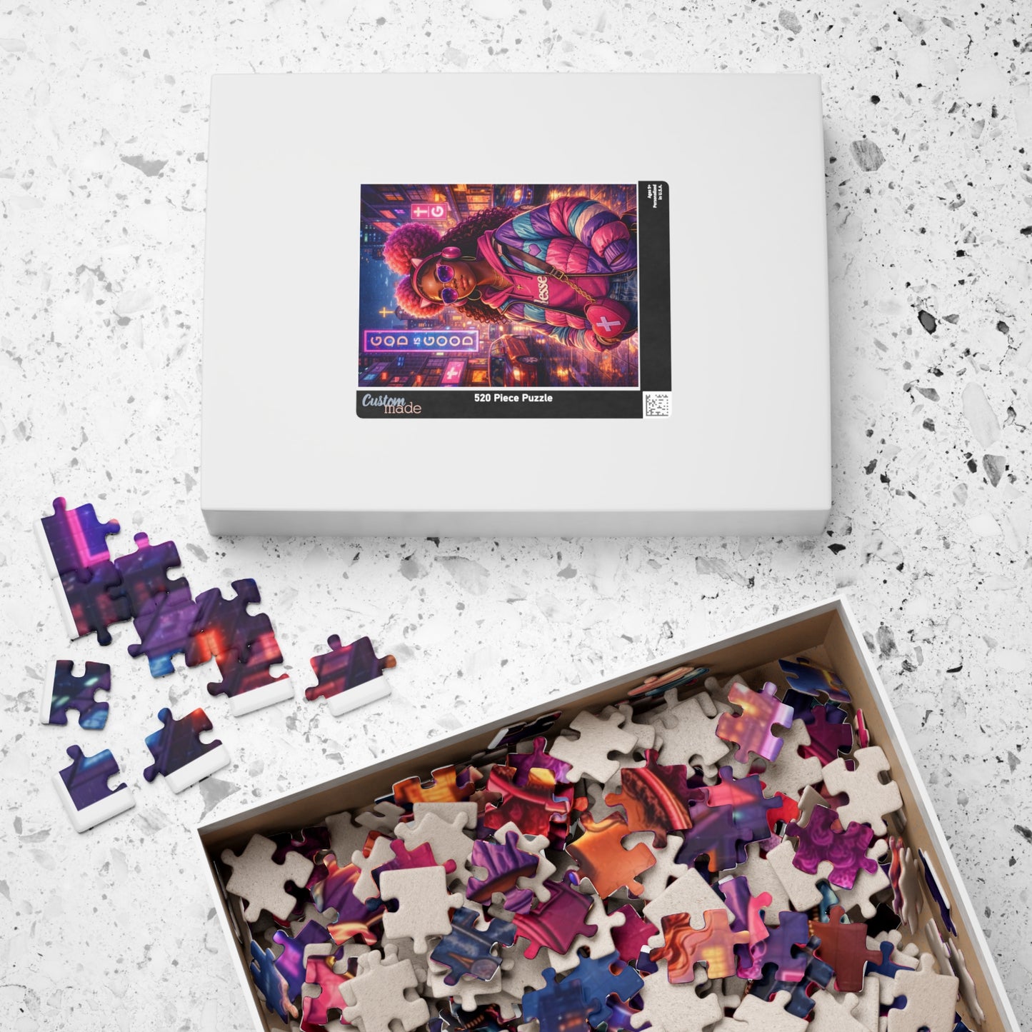 Neon Soul Portrait Puzzle — Vibrant Afrocentric Girl Jigsaw (110–520 pcs)
