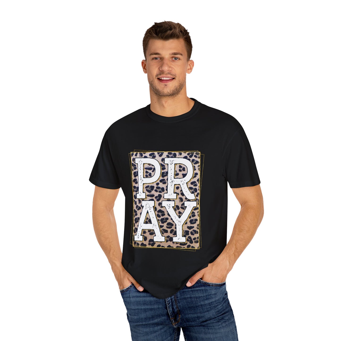 Leopard Print Pray T-Shirt | Unisex Garment-Dyed Tee for Faith & Fashion | Christian Gift, Casual Wear, Inspirational Apparel